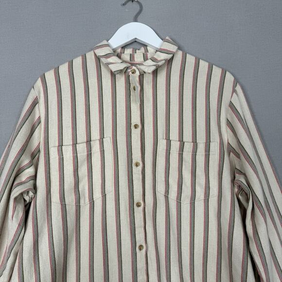 Madewell Womens Top Large Cream Flannel Sunday Shirt in Claxton Stripe Preppy - Picture 3 of 16